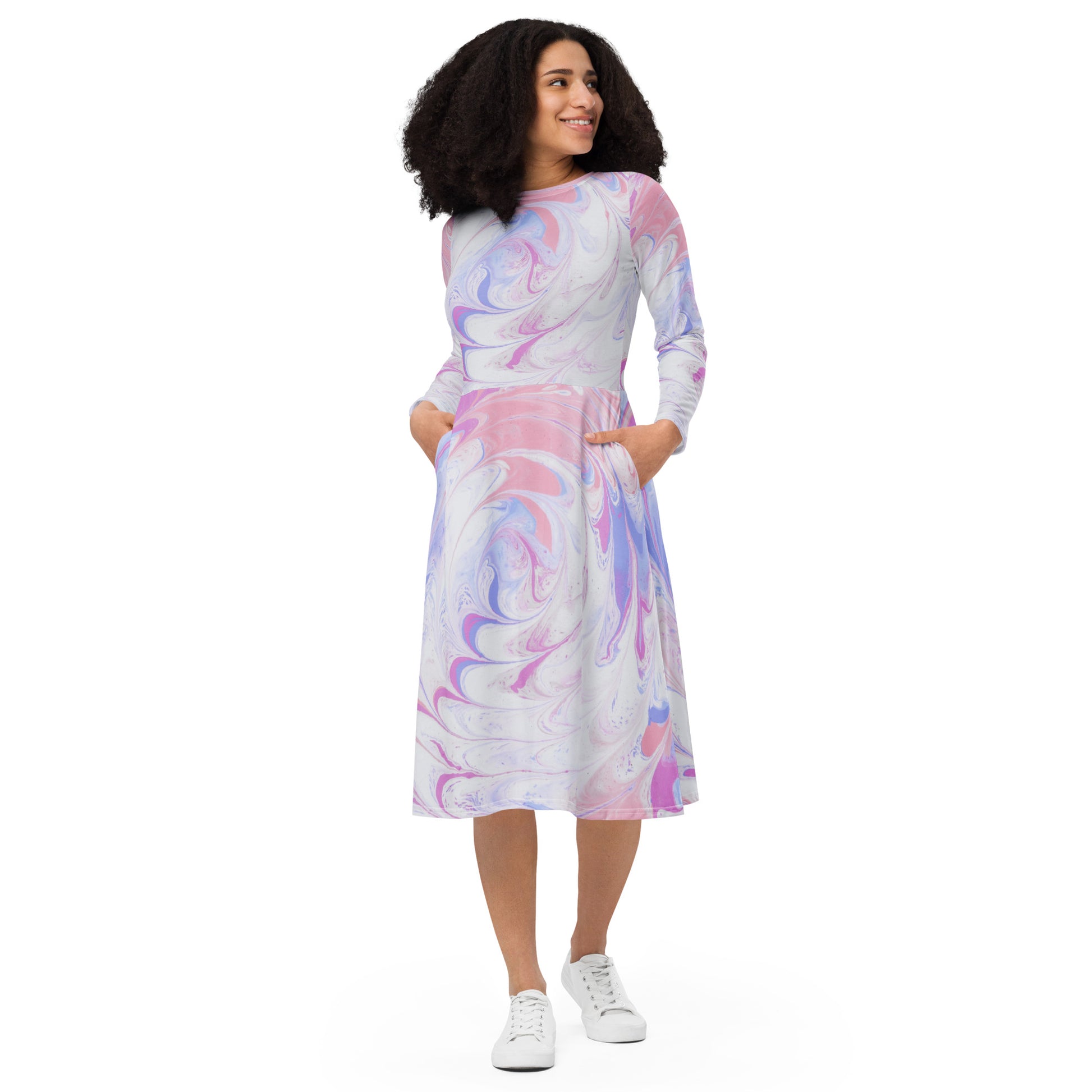 Fluid Colors Flair Women's Long Sleeve Midi Dress - FLAKOUT