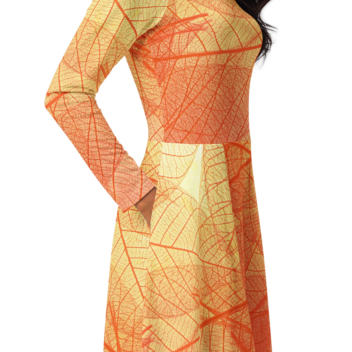 Vermilion Wisps Women's Long Sleeve Midi Dress - FLAKOUT