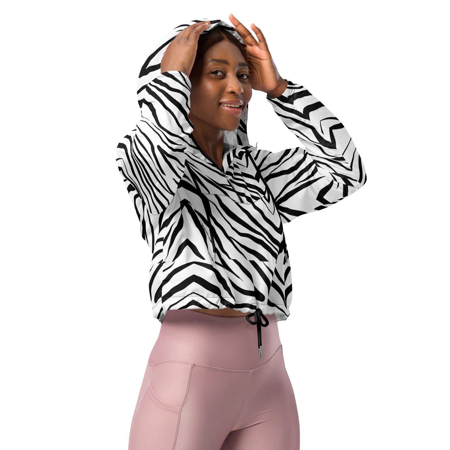 Striped Zebra Vibrance Women’s Cropped Windbreaker - FLAKOUT