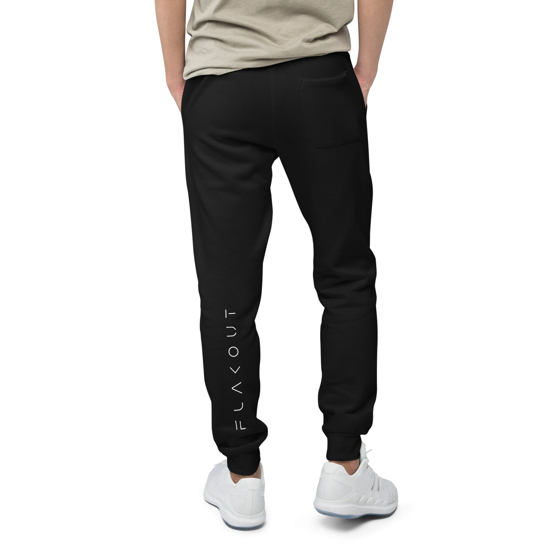 FLAKOUT Logo Back Leg Unisex Fleece Sweatpants - Black - FLAKOUT