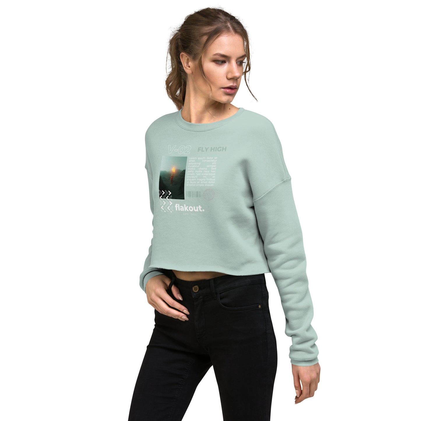 Fly High Voyager Women's Crop Sweatshirt - Dusty Blue - FLAKOUT