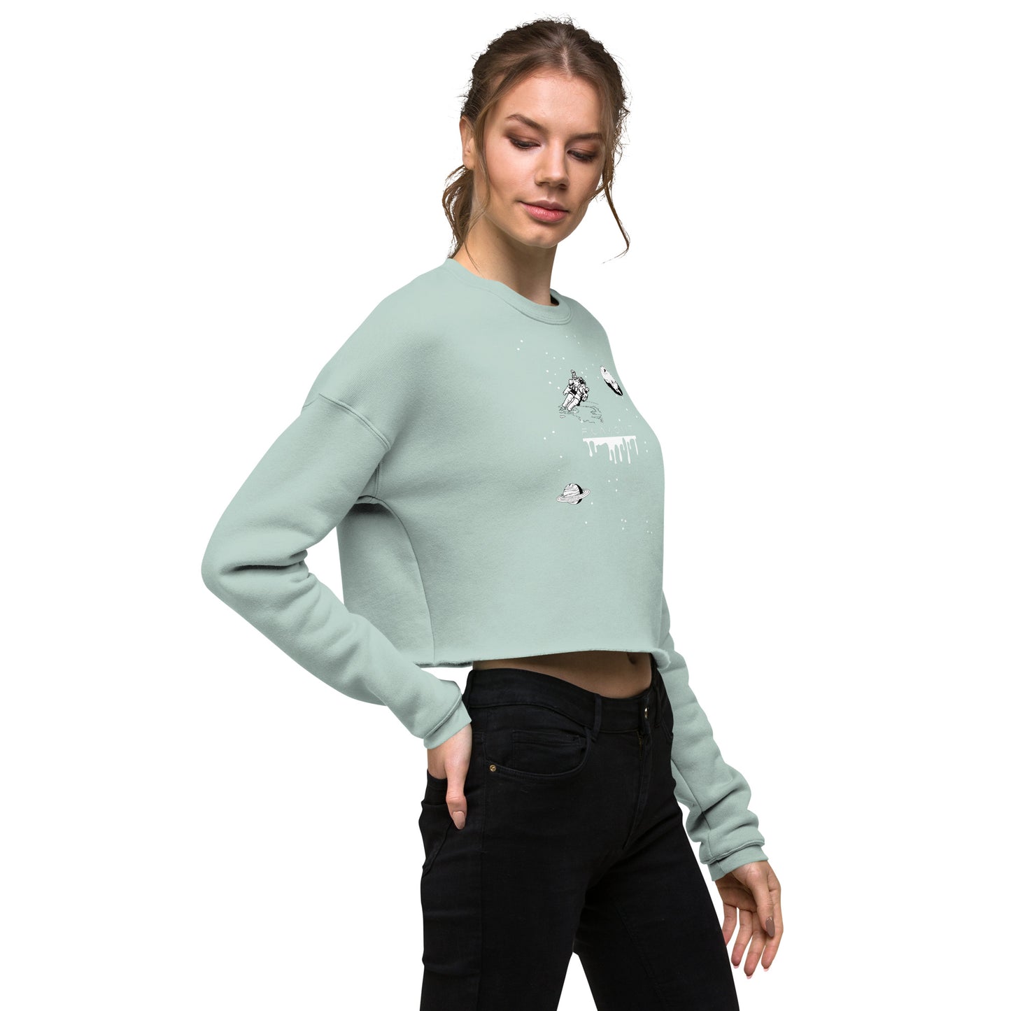 Astronaut Women's Crop Sweatshirt - Dusty Blue - FLAKOUT