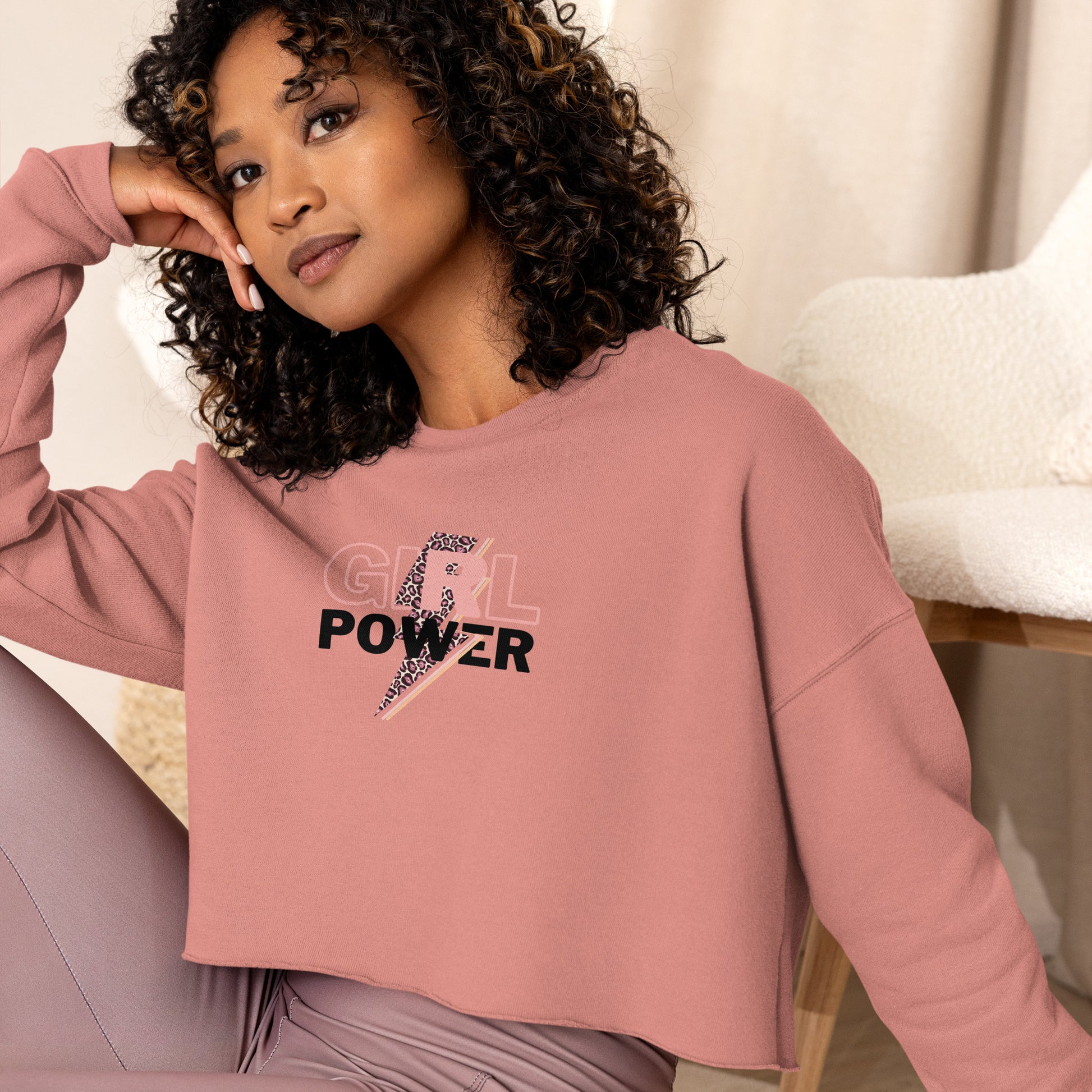 Queenly Girl Power Rebellion Women's Crop Sweatshirt - Mauve - FLAKOUT